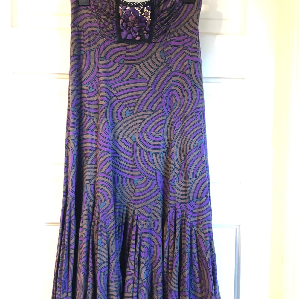 Vintage Free People Dress size Small purple green gold full skirt twirly - Picture 6 of 9